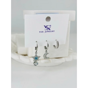 Zirkon Taşlı Üçlü Kombin Küpe - Kp00379