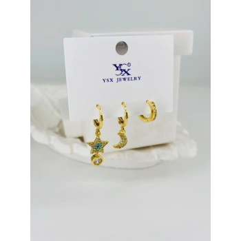 Zirkon Taşlı Üçlü Kombin Küpe - Kp00380