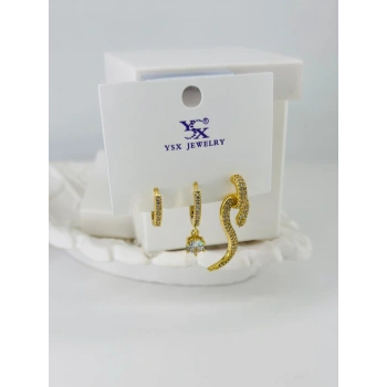 Zirkon Taşlı Üçlü Kombin Küpe - Kp00398