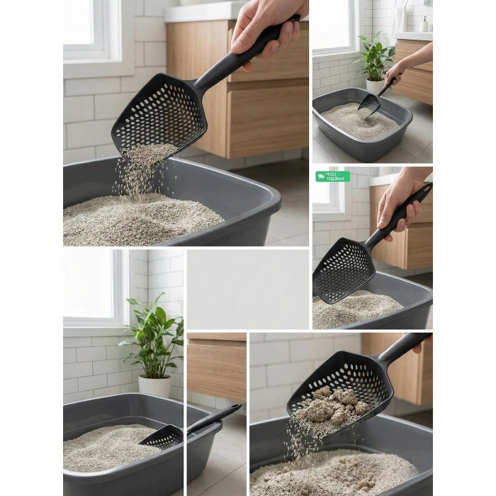 Küçük Delikli İnce Taneli Kedi Kumu Küreği – Dayanıklı, Ergonomik, Hijyenik Temizlik Küreği