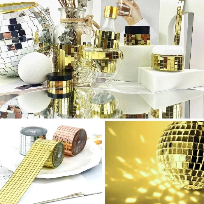 1 Metre Uzunluğunda Gold Renk Aynalı Mozaik Taşlı Dekor Bandı 4 cm x 1 mt (5047)