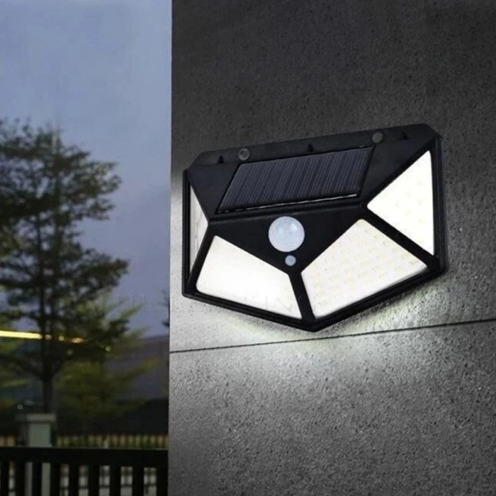 100 Ledli 3 Farklı Aydınlatma Ayarlı Solar Güneş Enerjili Hareket Sensörlü Bahçe Duvar ası