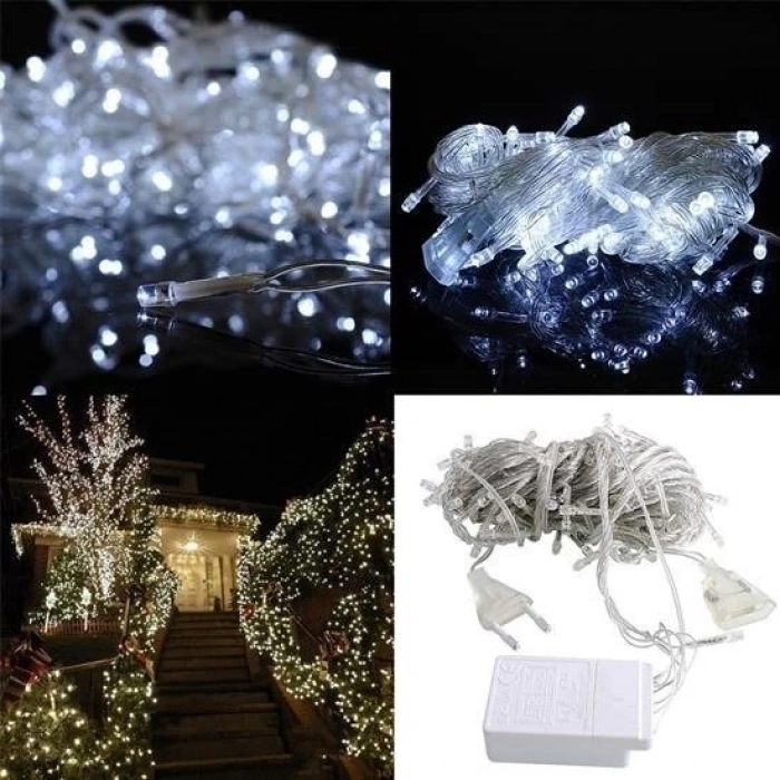 100 Ledli 8 Fonksiyonlu 10 Metre Led Aydınlatma Dekor ası (beyaz)