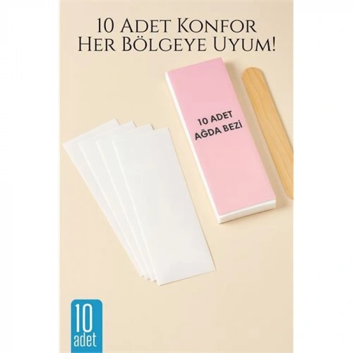 10’lu Ağda Bezi Seti + Spatula | Her Bölgeye Uyumlu | Evde Pratik Tüy Alma İçin