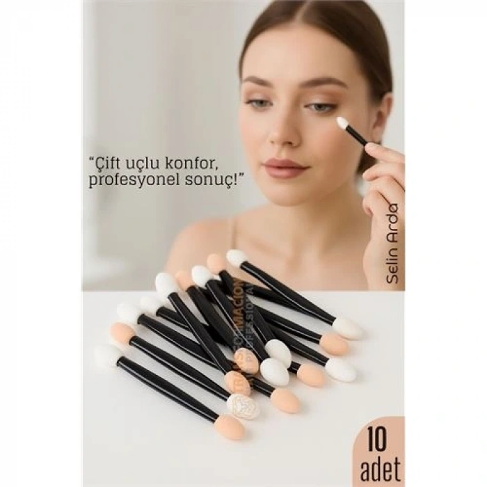 Mey İthalat® 10’lu Göz Makyaj Aplikatörü Seti – Çift Uçlu, Sünger Başlıklı, Far Uygulama İçin İdeal 722335