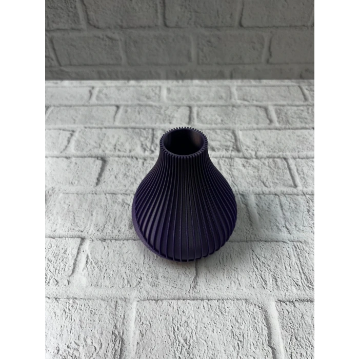 Mey İthalat® 11 cm Mor Minimal Çizgili Vazo Masa Üstü Şık Dekor Objesi