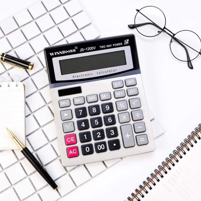 12 Haneli Geniş LCD Ekran, Pilli Büyük Düğmeli Hesap Makinesi (5047)