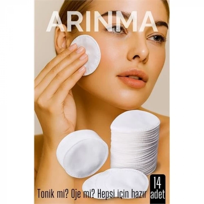 14lü  Kozmetik Disk Pamuk Premium Makyaj Temizleme Pamuğu  Tonik ve Oje İçin Çift Taraflı Diskler