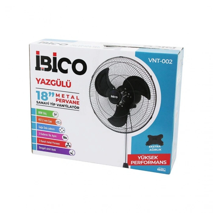 18 İNÇ 45.7CM SANAYİ TİPİ AYAKLI VANTİLATÖR 3 KADEME HIZ - 3 METAL KANAT 80W 140CM YÜKSEKLİK VNT-002 (5047)