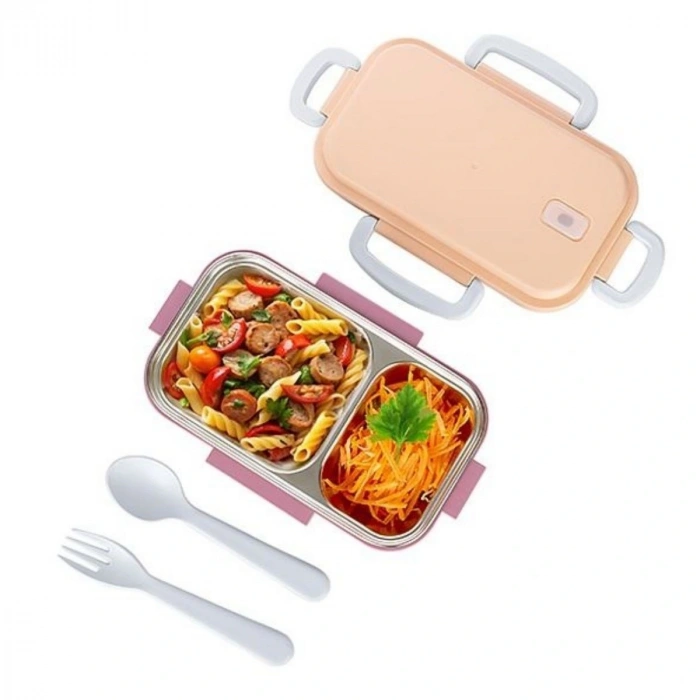 2 Bölmeli 150-300 Ml Paslanmaz Çelik Yemek Kabı Beslenme Kabı Yiyecek Saklama Kabı (5047)