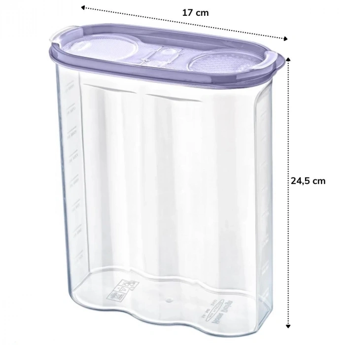 2 Kapaklı Ölçekli Erzak Kuru Gıda Saklama Kutusu Kabı 2,4 Litre-SA940 (5047)