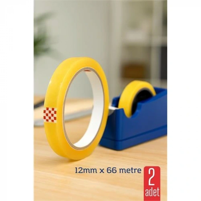 2 li Para Bandı Büyük Makinelere 12MM 66 mt Selobant – Şeffaf Bant | Masa Üstü Dispenser Uyumlu