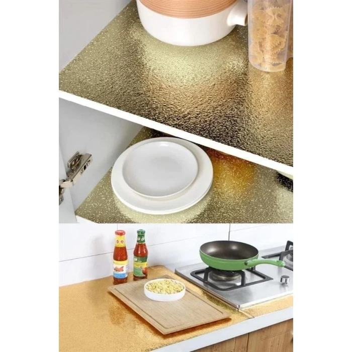 2 Metre Kendinden Yapışkanlı Silinebilir Mutfak Tezgah Üstü Sticker Folyo Gold Renk (5047)