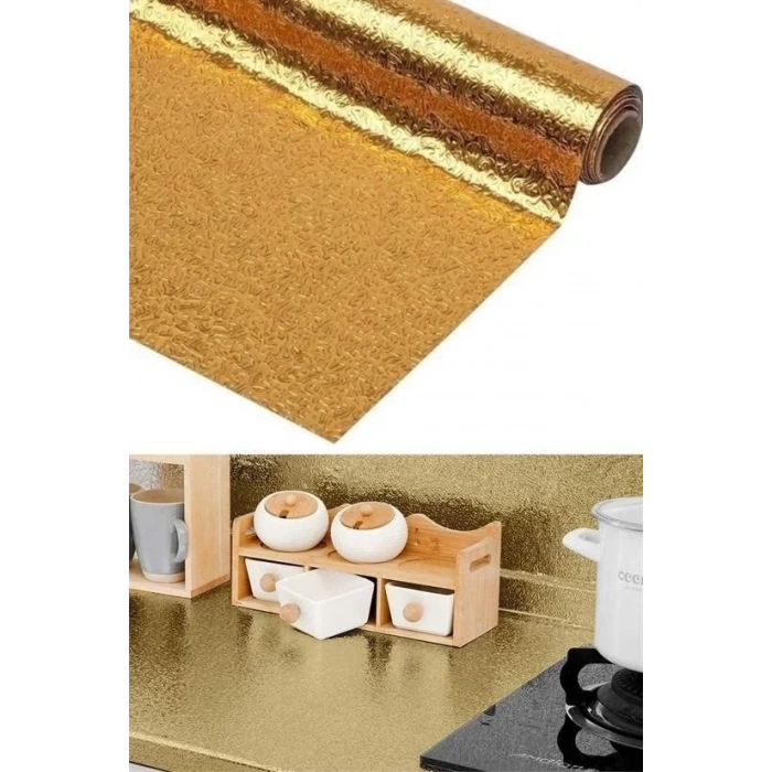 2 Metre Kendinden Yapışkanlı Silinebilir Mutfak Tezgah Üstü Sticker Folyo Gold Renk (5047)
