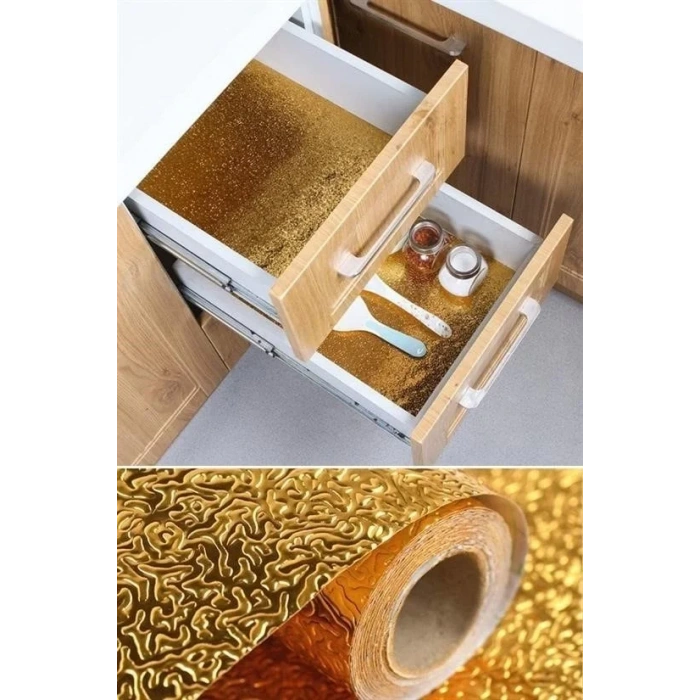 2 Metre Kendinden Yapışkanlı Silinebilir Mutfak Tezgah Üstü Sticker Folyo Gold Renk (5047)