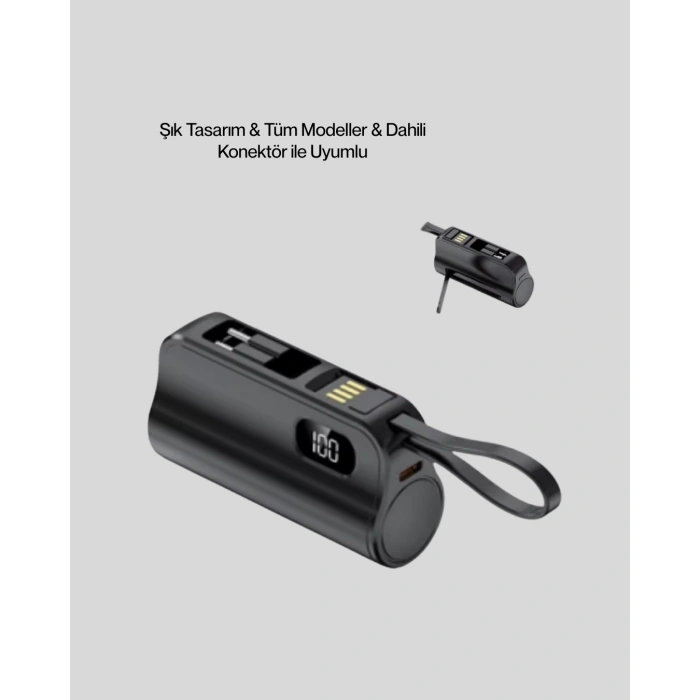 Mey İthalat® 2000mAh Mini Powerbank Dahili Konektörlü PD 20W