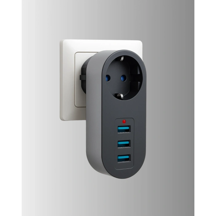 Mey İthalat® 2500W Güç Destekli Akım Korumalı Priz – 3 USB Çıkışlı