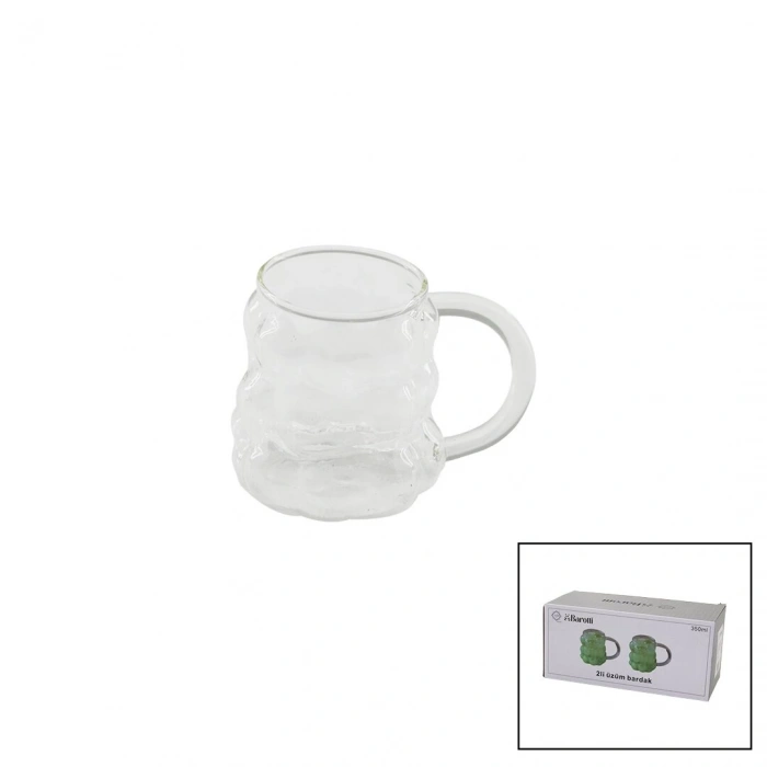 2PCS  ÜZÜM - KABARCIKLI KULPLU CAM BARDAK TERMİSİL - ISIYA DAYANIKLI BOROSİLİKAT350ML (5047)