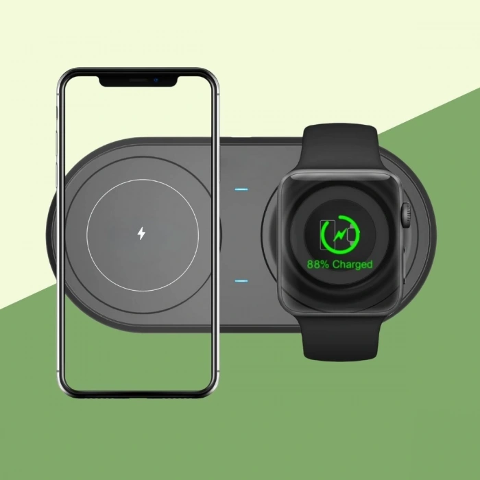 2si 1arada Kablosuz Saat,Kulaklık ve Telefon Hızlı Şarj Etme Aparatı (5047)