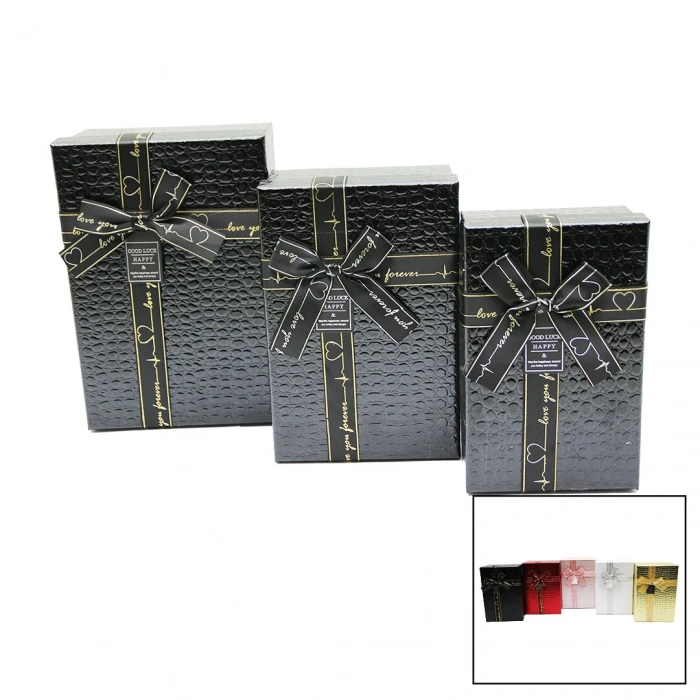 3 LÜ DİKDÖRTGEN DERİ DESENLİ HEDİYE KUTUSU (5047)