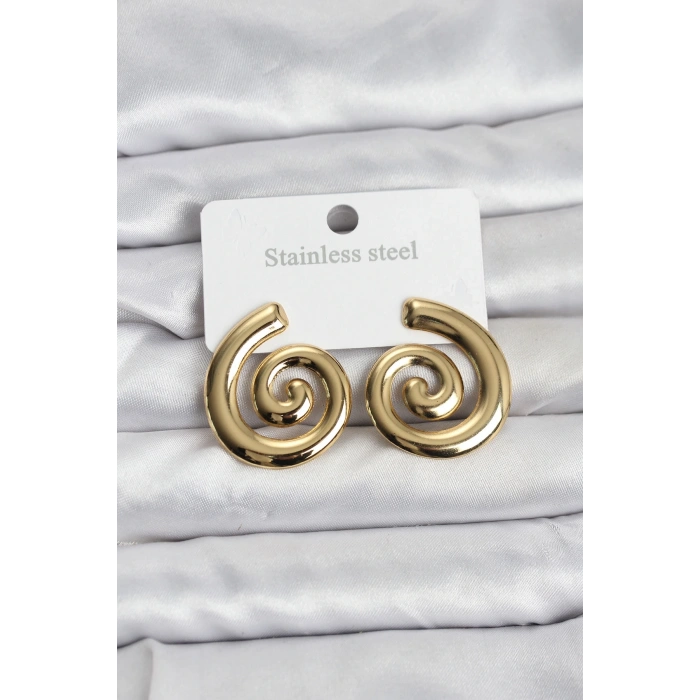 Mey İthalat® 316L Çelik Gold Renk Sarmal Modelli Kadın Küpe