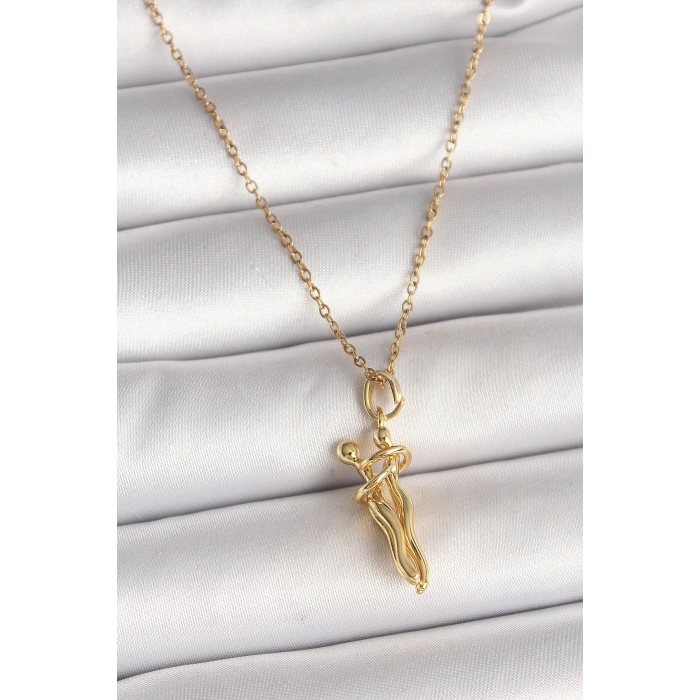 316L Çelik Gold Renk Zincir Sarılma Model Kadın Kolye