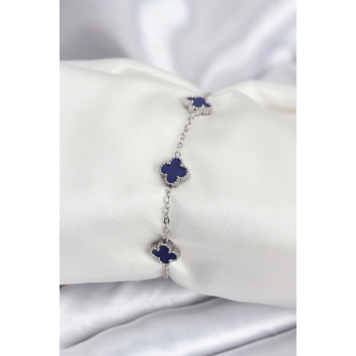 316L Çelik Gümüş Renk Lacivert Baby Boy Yonca Kadın Bileklik