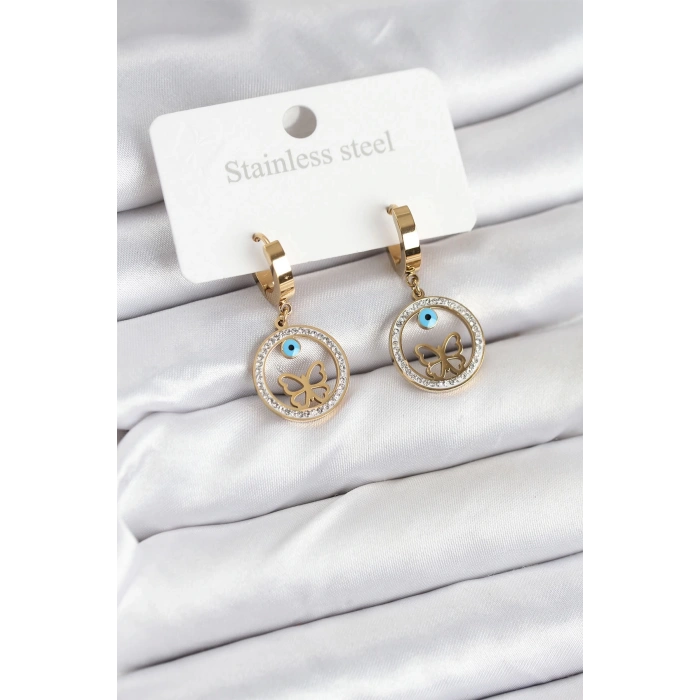 Mey İthalat® 316L Çelik Halka Kelebek Kadın Küpe