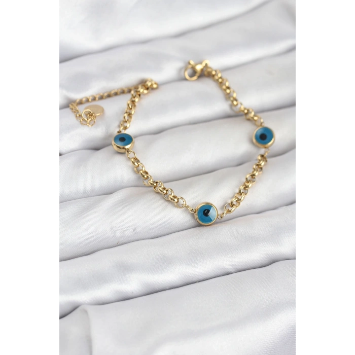 Mey İthalat® 316L Çelik Nazar Model Gold Renk Kadın Bileklik