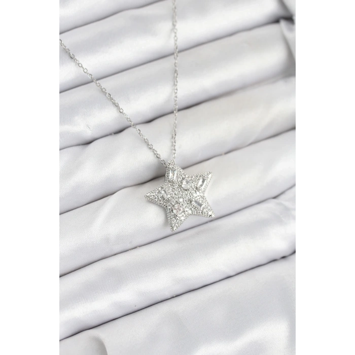 316L Çelik Zincir Gümüş Renk Yıldız Model Kadın Kolye