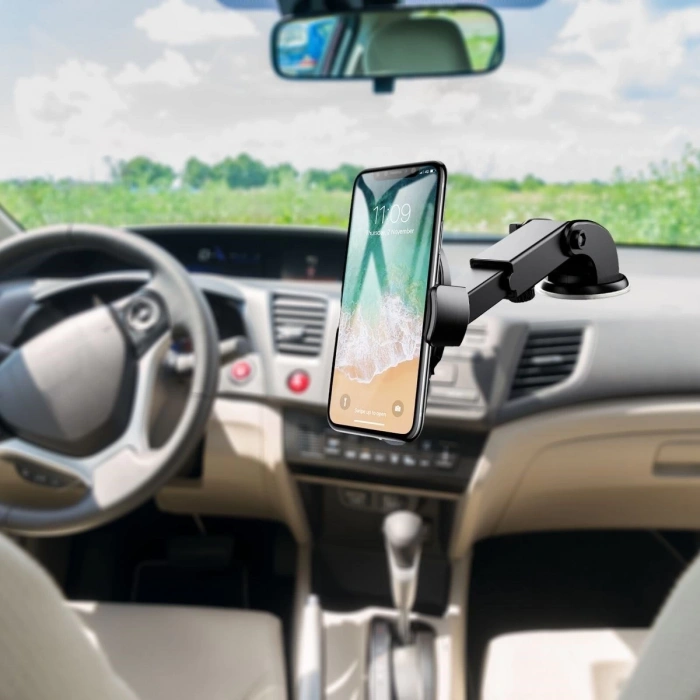 360 Derece Dönen Torpido Üstü Uzunluk Ayarlamalı Vantuzlu Teleskopik Araç Telefon Tutucu (5047)