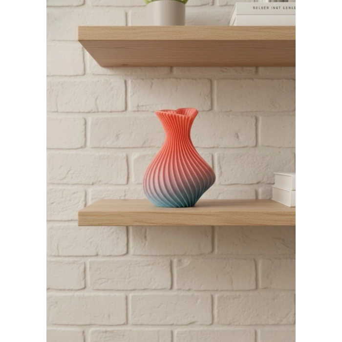 Mey İthalat® 3D Dalga Desenli Kalp Formlu Dekoratif Vazo Pembe 15 cm