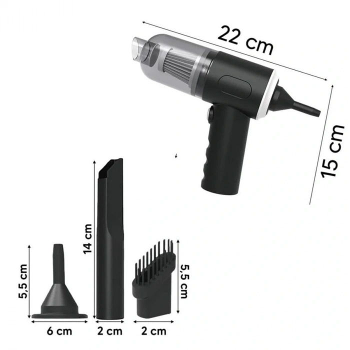 3in1 Araç İçi Kablosuz Şarjlı Mini El Süpürgesi Vakum ve Üfleme (5047)