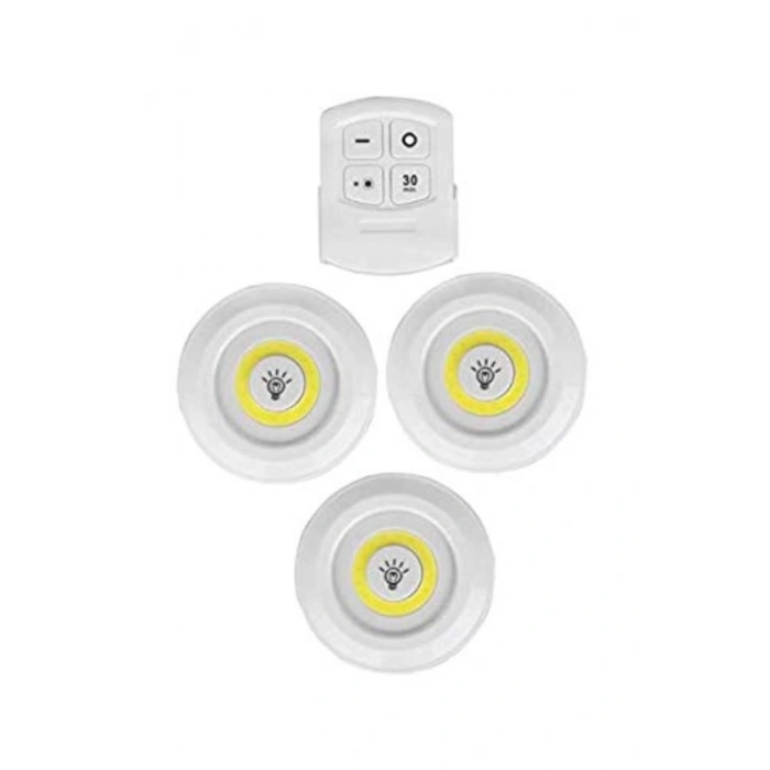 3lü Uzaktan Kumandalı Yapışkanlı Kablosuz Led Spot Lambalar (5047)