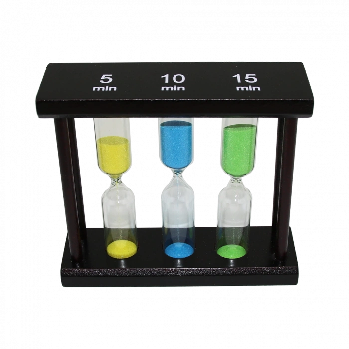 5-10-15 DK 3LÜ CAM KUM SAATİ AHŞAP STANDLI (5047)