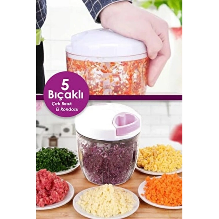 5 Bıçaklı Ipli El Rondosu Pratik Sebze Doğrayıcı (5047)