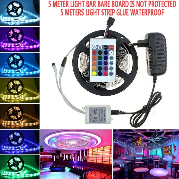5 Metre Rgb Şerit Led Seti-İç ve Dış Mekan Silikonlu-Tak Çalıştır (5047)