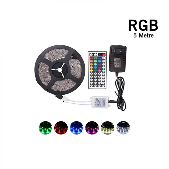 5 Metre Rgb Şerit Led Seti-İç ve Dış Mekan Silikonlu-Tak Çalıştır (5047)