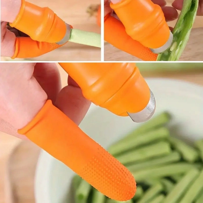 5 Parça Pratik Parmak Koruyucu 1 Parça Baş Parmak Bıçaklı Eldiven Sebze Meyve Soyucu Kesme Ayıklayıcı Silikon Set (5047)