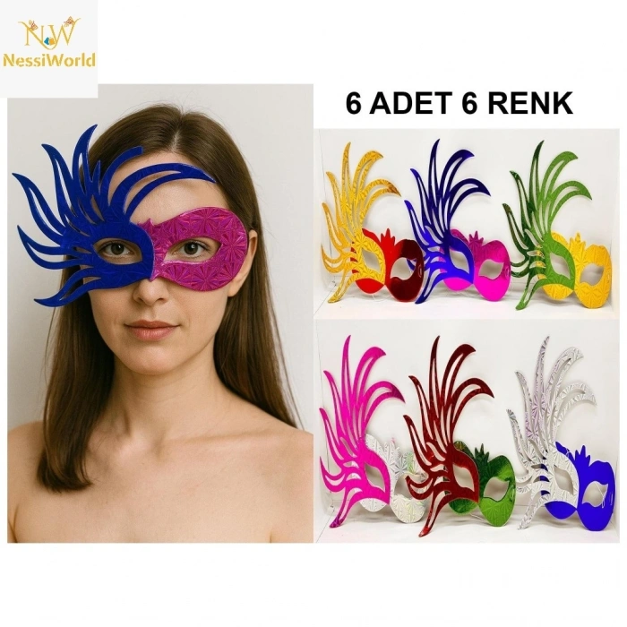 Mey İthalat® 6’lı Çift Renkli Venedik Karton Parti Maskesi Seti