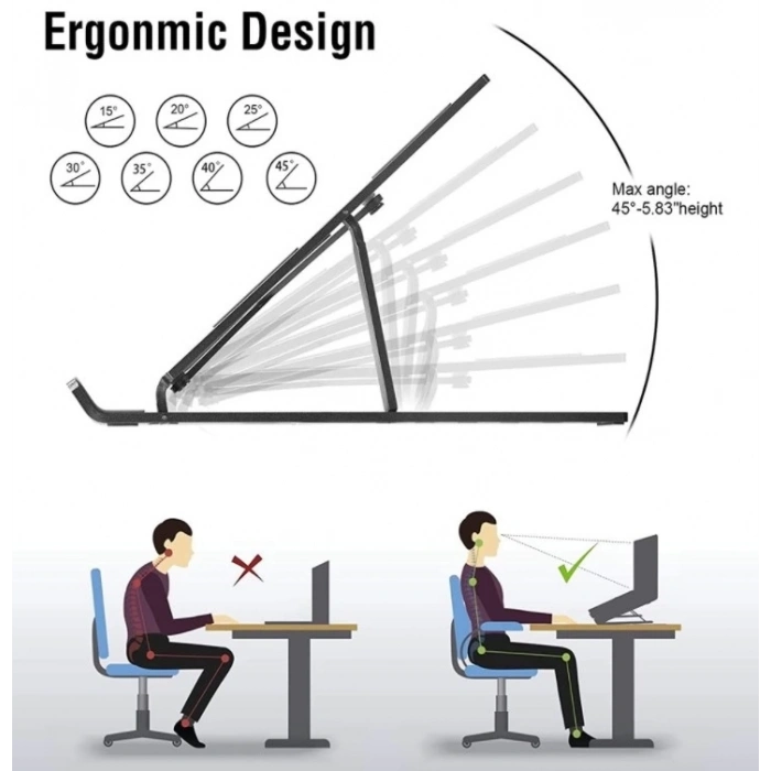 7 Kademeli Ayarlı Katlanabilir Laptop Tablet Standı Siyah