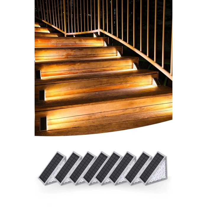 8 Adet Üçgen  Güneş Enerjisi ile Şarj Olan Dış Mekan Solar Basamak Köşe ası