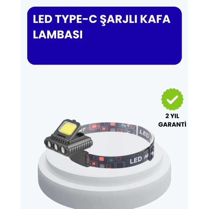Mey İthalat® 800 Lumen LED Kafa Lambası COB ve XPE Led Type C Şarjlı Ayarlanabilir
