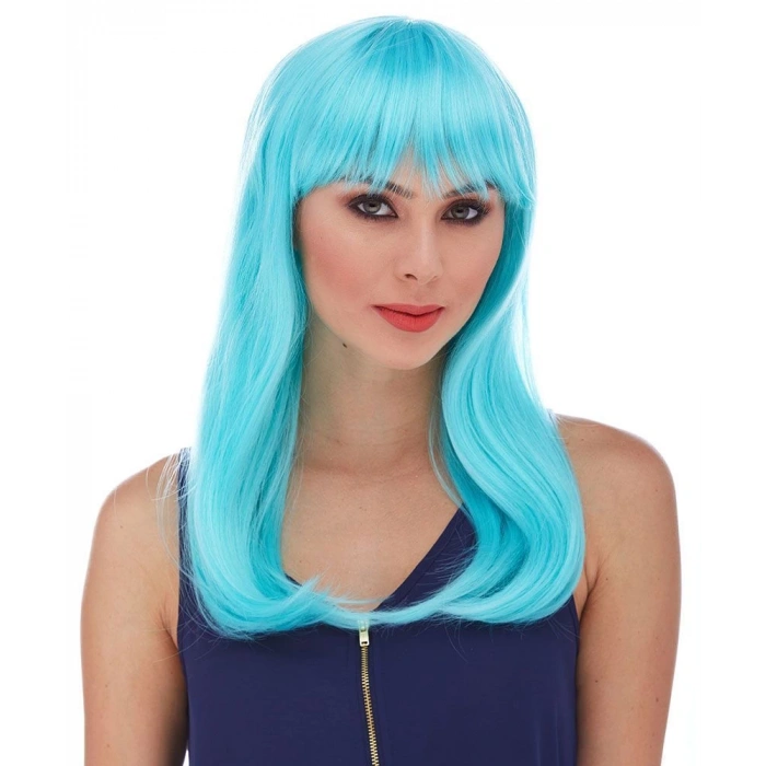 Açık Mavi Renk Uzun Düz Parti Peruğu (5047)