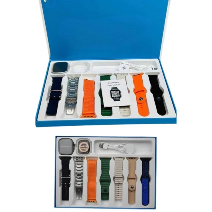 Mey İthalat® Akıllı Saat 7 Kordon Hediyeli Takvim Alarm Nabız Ölçer Bildirim Görme Sesli Görüşme