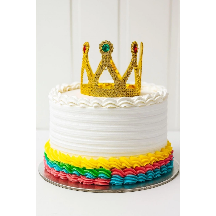 Altın Işıltılı Pasta Tacı Pasta Üstü Taç Plastik Malzeme 8x8 cm (5047)