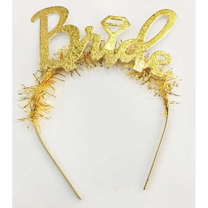 Altın Renk Bekarlığa Veda İtalik Yazı Alyanslı Bride Taç (5047)