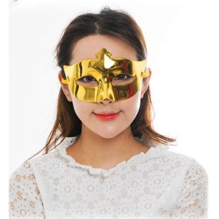 Altın Renk Kostüm Partisi Ekstra Parlak Balo Maskesi 15x10 cm (5047)