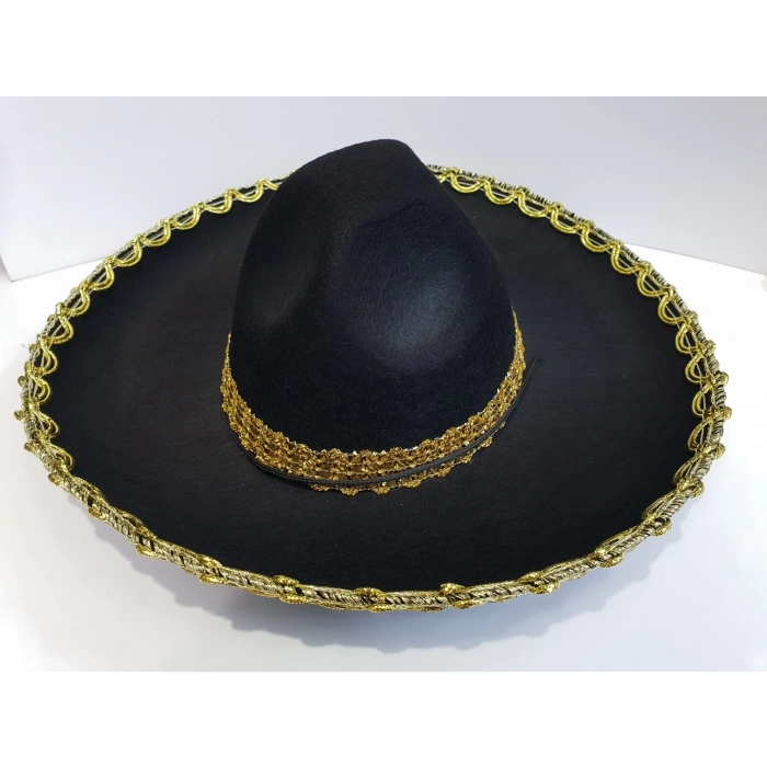 Altın Renk Şeritli Meksika Mariachi Latin Şapkası 55 Cm Çocuk