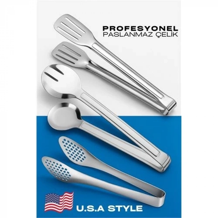 Amerikan Tip Mutfak Maşa Seti  3 LÜ SET 304 Paslanmaz Çelik